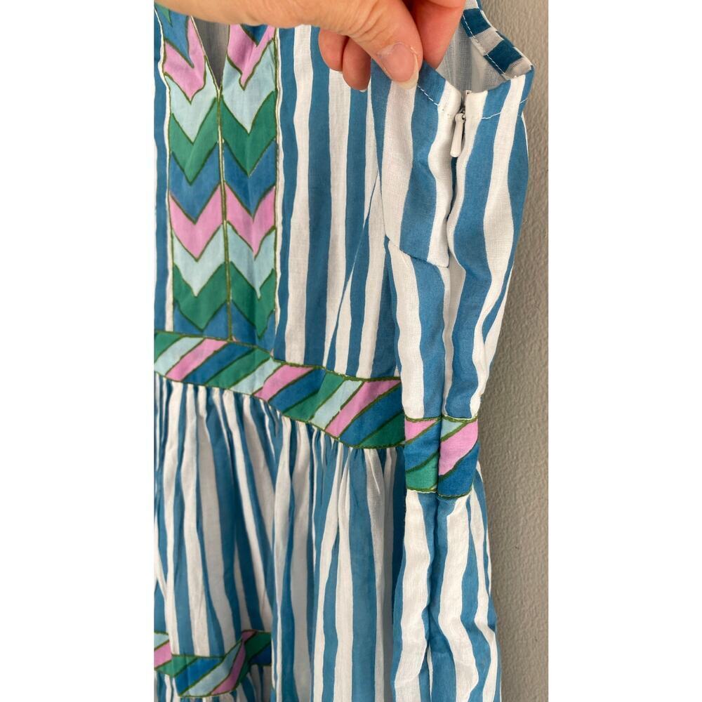 OLIPHANT Tuckernuck Playa Blue Striped Yoke Mini Dress Flirty Flare Cotton XL - Picture 11 of 14